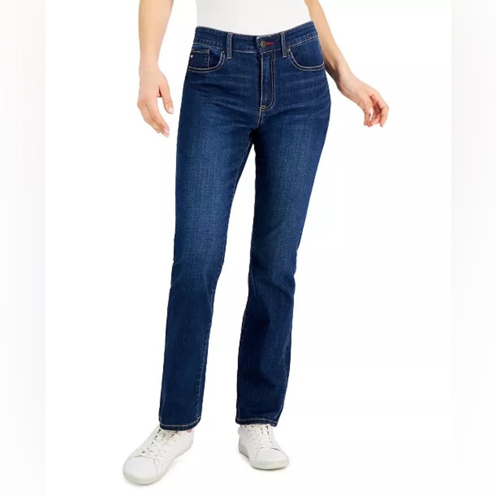 Tommy Hilfiger EUC Straight Leg Dark Wash Boot Cut Jeans Size 4R Mid Rise Navy